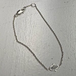 Brushed Silver Tiny Hamsa Hand with Sapphire Bracelet